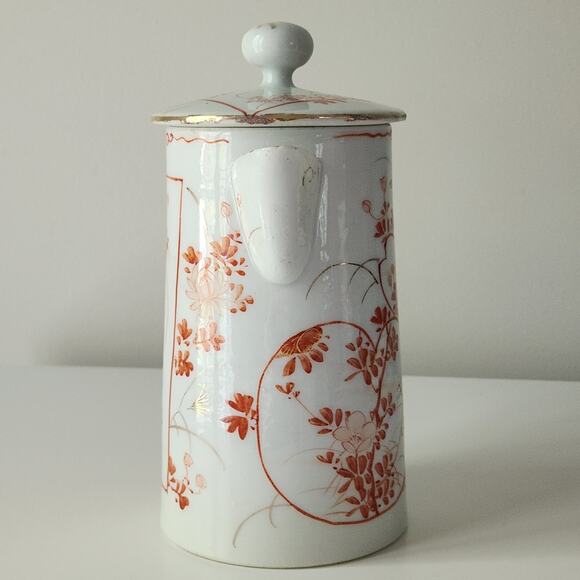 Antique Japanese Chocolate Pot | Early 20th Century Porcelain | Red Orange Gold - Picture 6 of 10